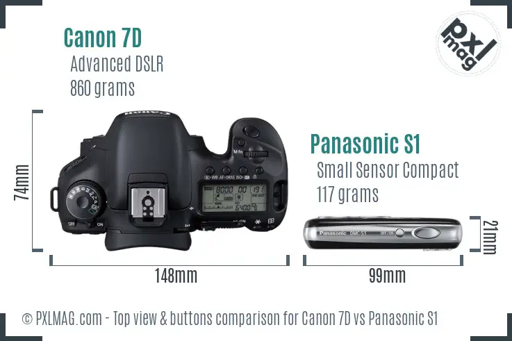 Canon 7D vs Panasonic S1 top view buttons comparison