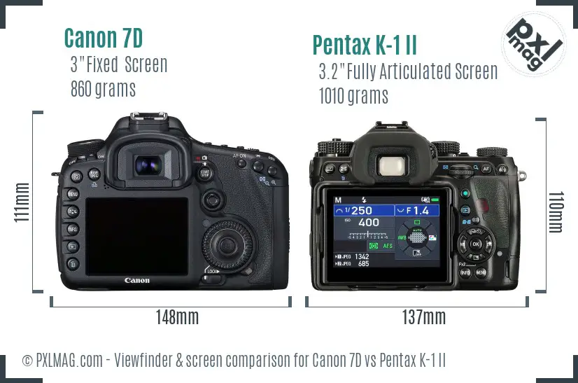 Canon 7D vs Pentax K-1 II Screen and Viewfinder comparison