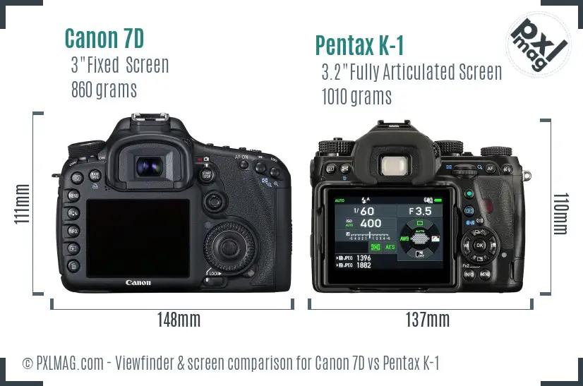 Canon 7D vs Pentax K-1 Screen and Viewfinder comparison