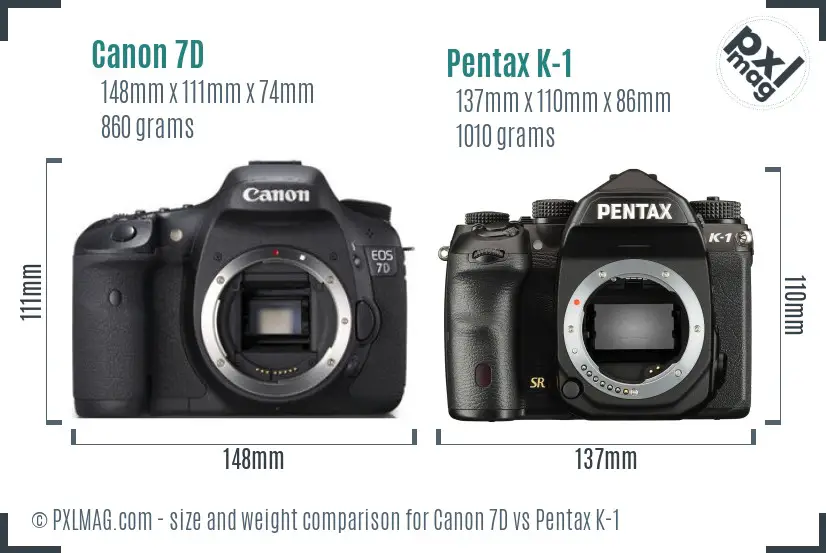 Canon 7D vs Pentax K-1 size comparison