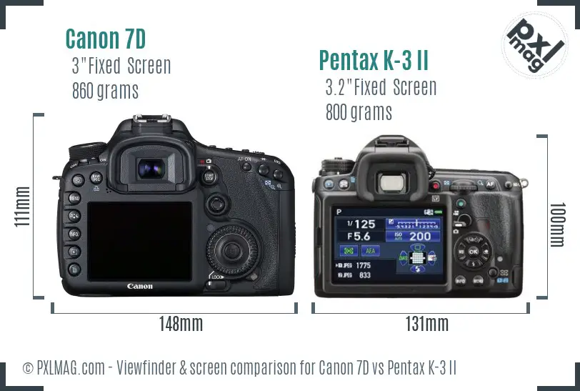 Canon 7D vs Pentax K-3 II Screen and Viewfinder comparison