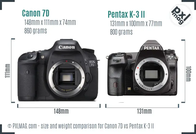 Canon 7D vs Pentax K-3 II size comparison