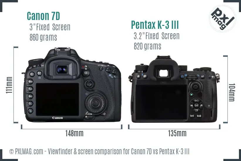 Canon 7D vs Pentax K-3 III Screen and Viewfinder comparison