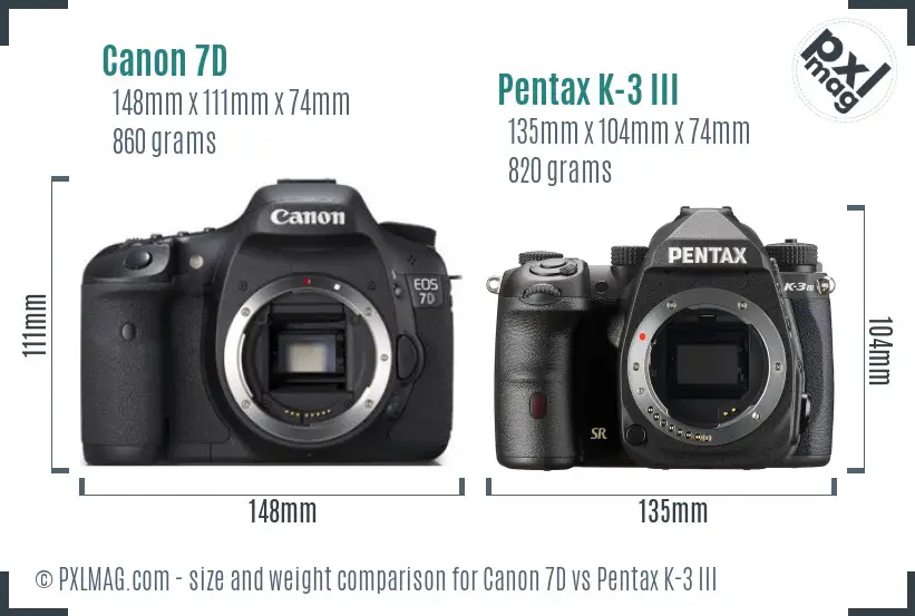 Canon 7D vs Pentax K-3 III size comparison