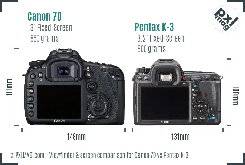 Canon 7D vs Pentax K-3 Screen and Viewfinder comparison