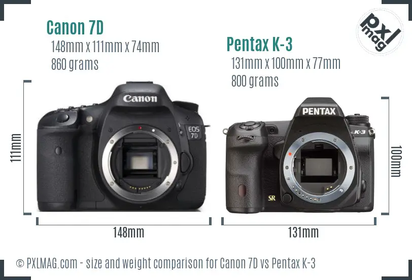 Canon 7D vs Pentax K-3 size comparison