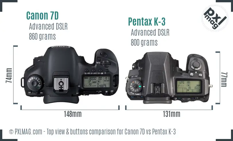 Canon 7D vs Pentax K-3 top view buttons comparison