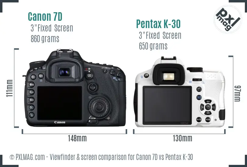 Canon 7D vs Pentax K-30 Screen and Viewfinder comparison