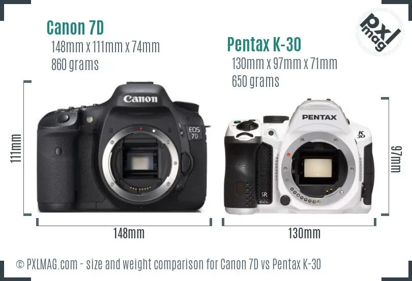 Canon 7D vs Pentax K-30 size comparison