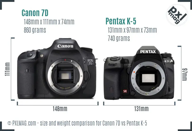 Canon 7D vs Pentax K-5 size comparison Canon 7D vs Pentax K-5 size comparison