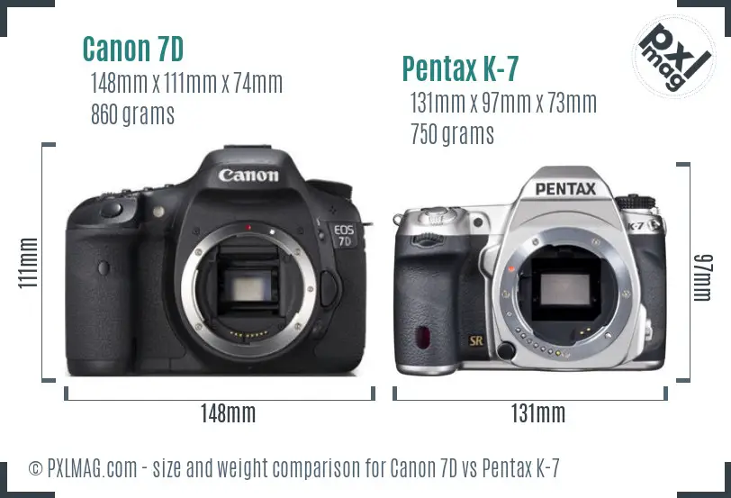 Canon 7D vs Pentax K-7 size comparison
