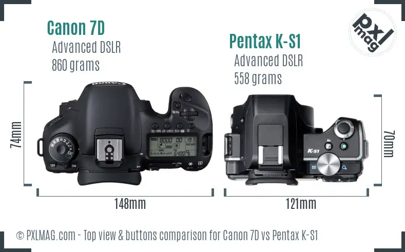 Canon 7D vs Pentax K-S1 top view buttons comparison