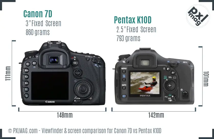 Canon 7D vs Pentax K10D Screen and Viewfinder comparison