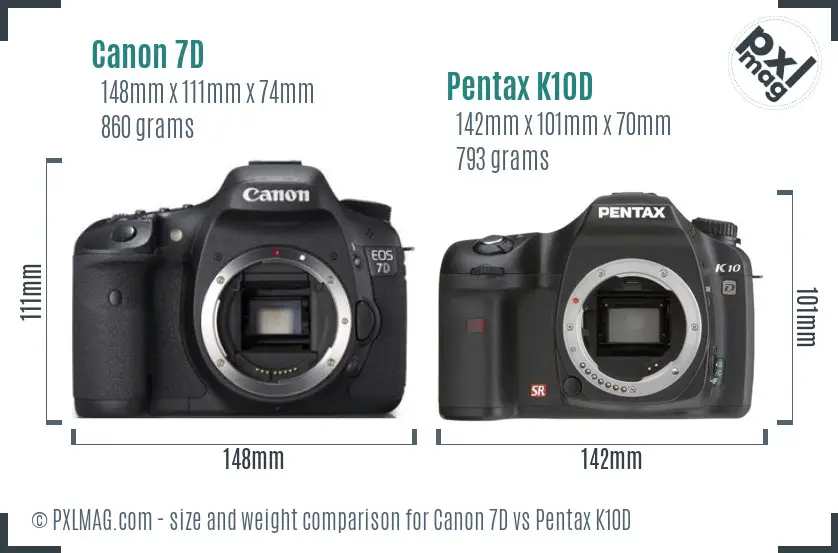 Canon 7D vs Pentax K10D size comparison