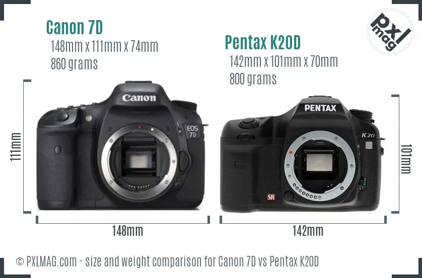 Canon 7D vs Pentax K20D size comparison Canon 7D vs Pentax K20D size comparison