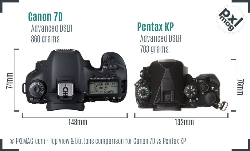 Canon 7D vs Pentax KP top view buttons comparison