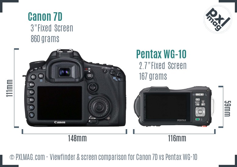 Canon 7D vs Pentax WG-10 Screen and Viewfinder comparison
