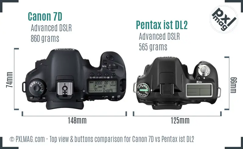 Canon 7D vs Pentax ist DL2 top view buttons comparison