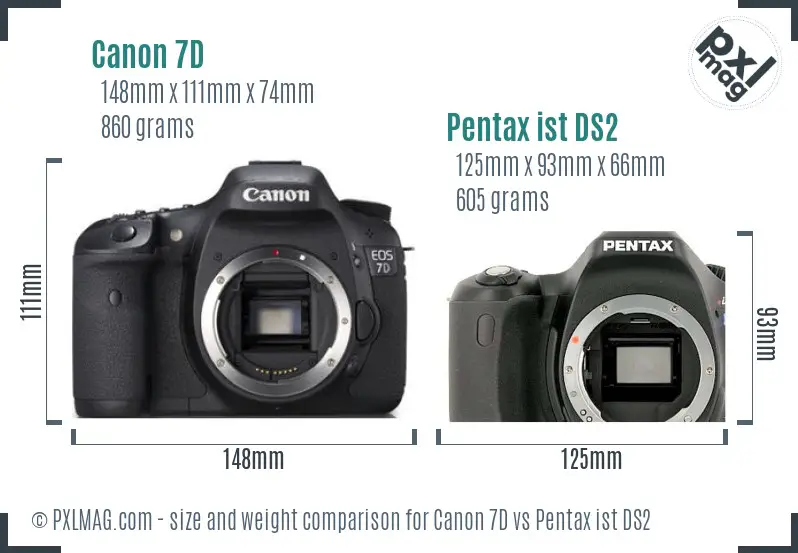 Canon 7D vs Pentax ist DS2 size comparison