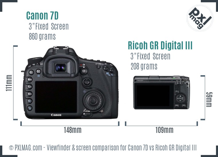 Canon 7D vs Ricoh GR Digital III Screen and Viewfinder comparison