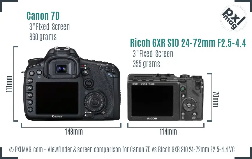 Canon 7D vs Ricoh GXR S10 24-72mm F2.5-4.4 VC Screen and Viewfinder comparison