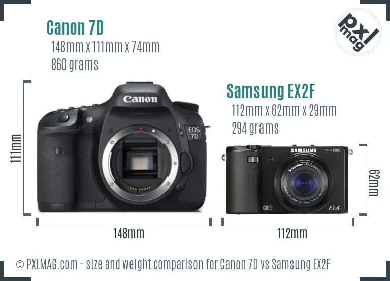 Canon 7D vs Samsung EX2F size comparison