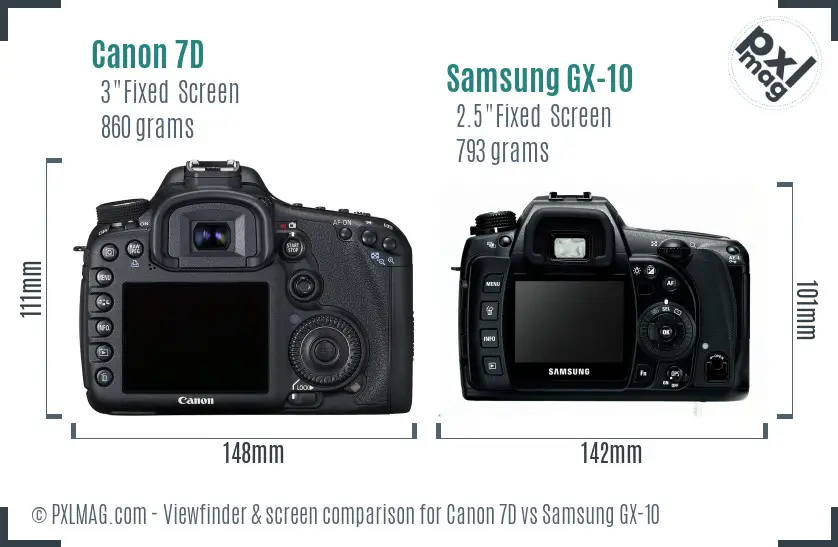 Canon 7D vs Samsung GX-10 Screen and Viewfinder comparison