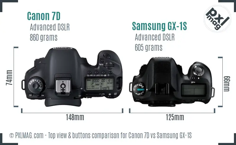 Canon 7D vs Samsung GX-1S top view buttons comparison