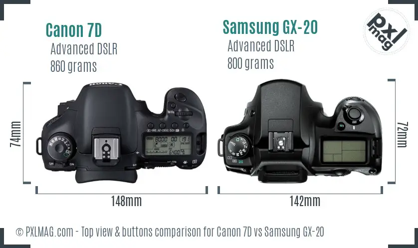 Canon 7D vs Samsung GX-20 top view buttons comparison