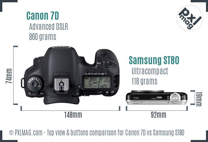 Canon 7D vs Samsung ST80 top view buttons comparison