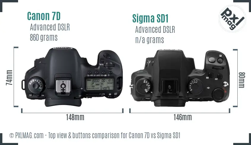 Canon 7D vs Sigma SD1 top view buttons comparison