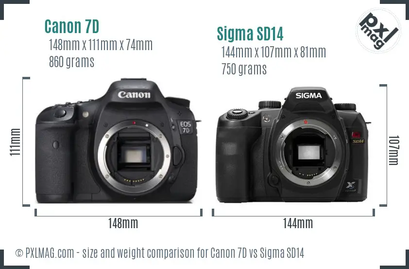 Canon 7D vs Sigma SD14 size comparison