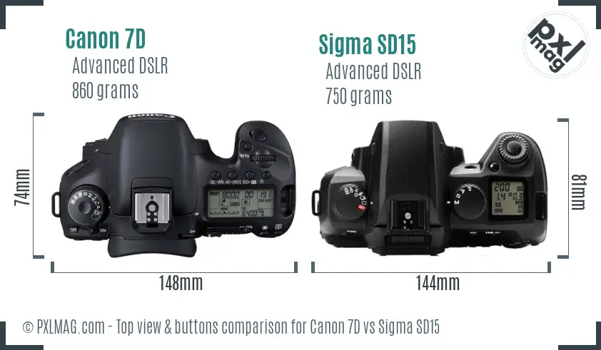 Canon 7D vs Sigma SD15 top view buttons comparison