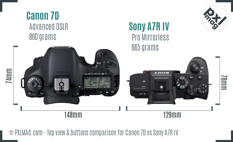 Canon 7D vs Sony A7R IV top view buttons comparison
