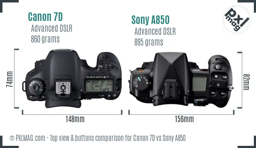 Canon 7D vs Sony A850 top view buttons comparison