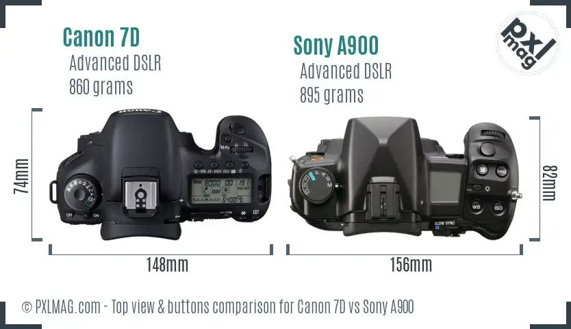 Canon 7D vs Sony A900 top view buttons comparison