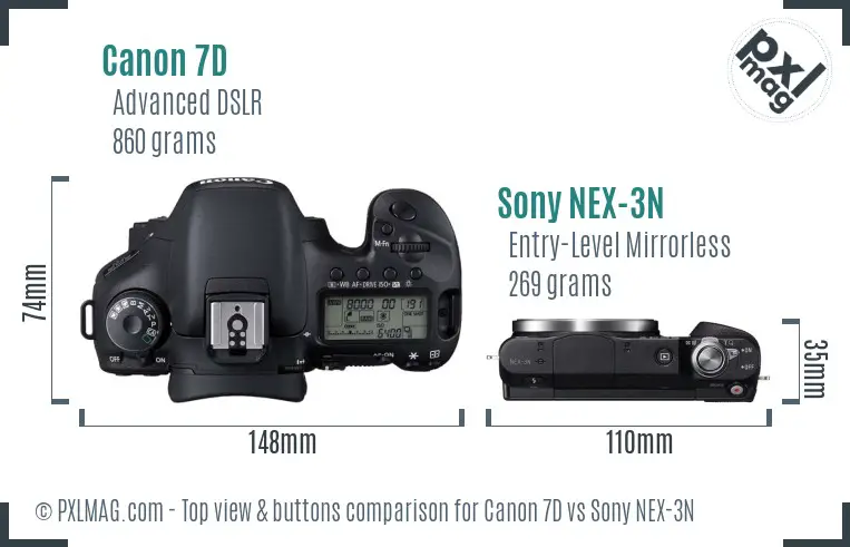 Canon 7D vs Sony NEX-3N top view buttons comparison