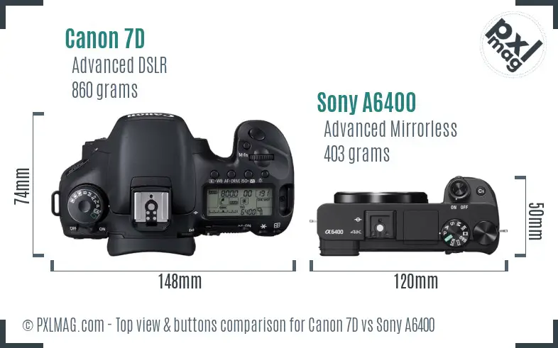 Canon 7D vs Sony A6400 top view buttons comparison