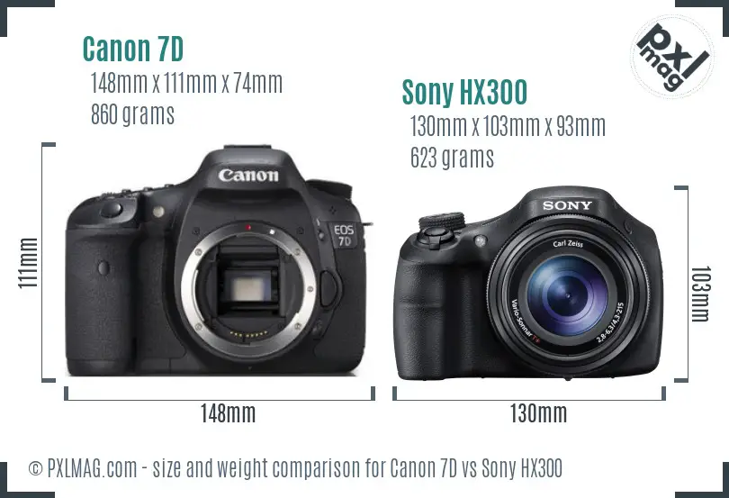 Canon 7D vs Sony HX300 size comparison