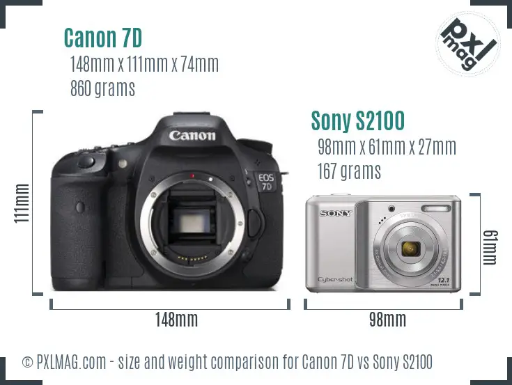 Canon 7D vs Sony S2100 size comparison