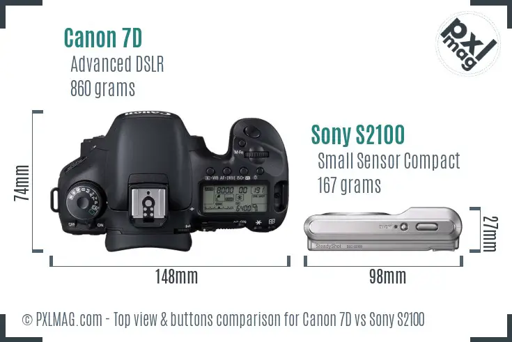 Canon 7D vs Sony S2100 top view buttons comparison