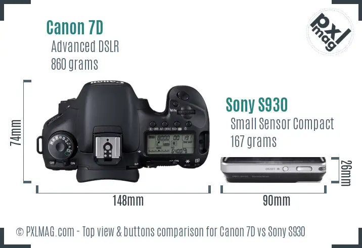Canon 7D vs Sony S930 top view buttons comparison