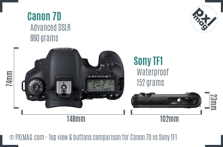 Canon 7D vs Sony TF1 top view buttons comparison