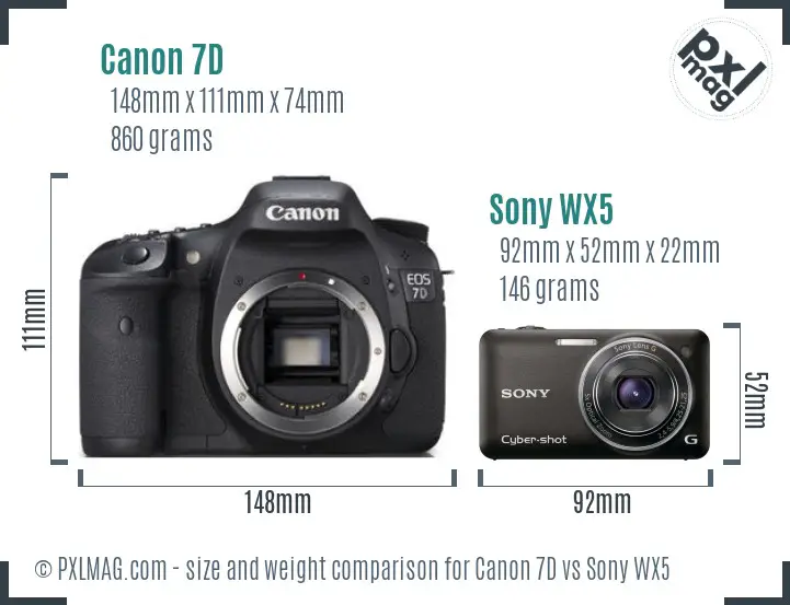Canon 7D vs Sony WX5 size comparison