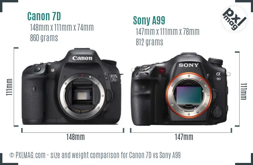 Canon 7D vs Sony A99 size comparison