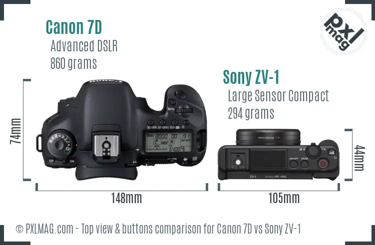 Canon 7D vs Sony ZV-1 top view buttons comparison