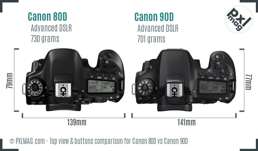 Canon 80D vs Canon 90D top view buttons comparison