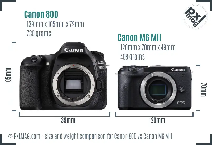 Canon 80D vs Canon M6 MII size comparison Canon 80D vs Canon M6 MII size comparison