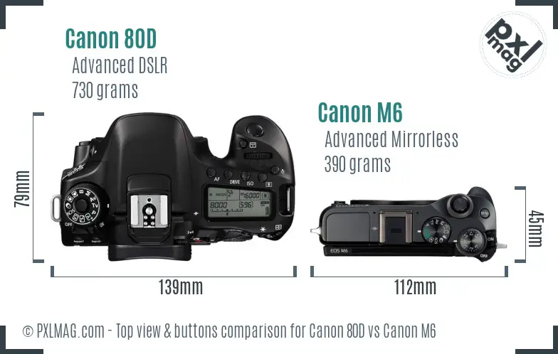 Canon 80D vs Canon M6 top view buttons comparison