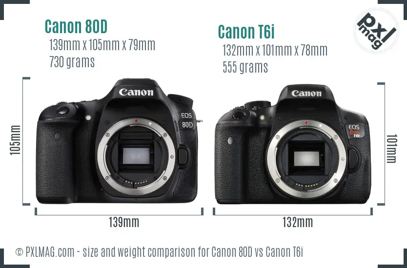 Canon 80D vs Canon T6i size comparison